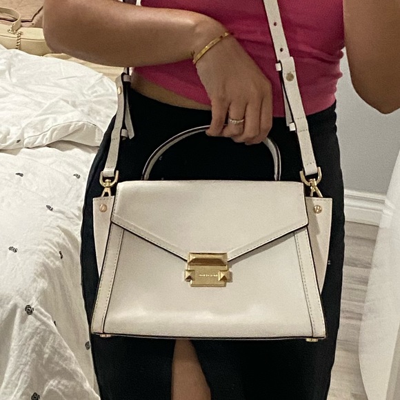 Michael Kors Whitney Medium Leather Satchel in white - Picture 9 of 10